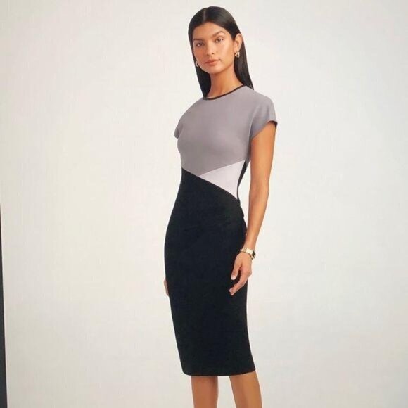 Anne Klein Colorblock Ponte Sheath Dress Black 0 - Picture 2 of 3
